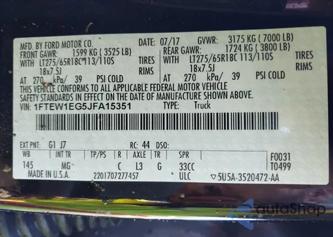 2018 Ford F-150 Xlt z USA, uszkodzony, nr VIN 1FTEW1EG5JFA15351